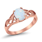 Halo Vintage Style Wedding Ring Rose Tone, Lab Created White Opal 925 Sterling Silver