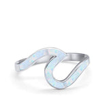 Wave Swirl Band Ring Lab Created White Opal 925 Sterling Silver