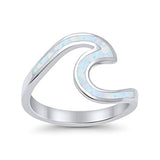 Wave Swirl Band Ring Lab Created White Opal 925 Sterling Silver