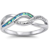 Crisscross Infinity Ring Lab Blue Opal Round Cubic Zirconia 925 Sterling Silver