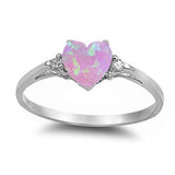 Pink Opal Heart & Cz .925 Sterling Silver Ring Sizes 4-12
