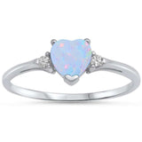 White Opal Heart & Cz .925 Sterling Silver Ring sizes 3-12