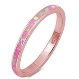 Full Eternity Stackable Band Ring Rose Tone, Lab Created Pink Opal 925 Sterling Silver