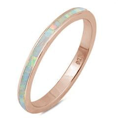 Stackable Wedding Band Ring Rose Tone, Lab White Opal 925 Sterling Silver