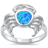 Crab Ring Lab Created Blue Opal 925 Sterling Silver