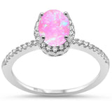 Accent Halo Wedding Ring Lab Created Pink Opal 925 Sterling Silver