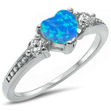 Heart Promise Ring Lab Created Blue Opal 925 Sterling Silver