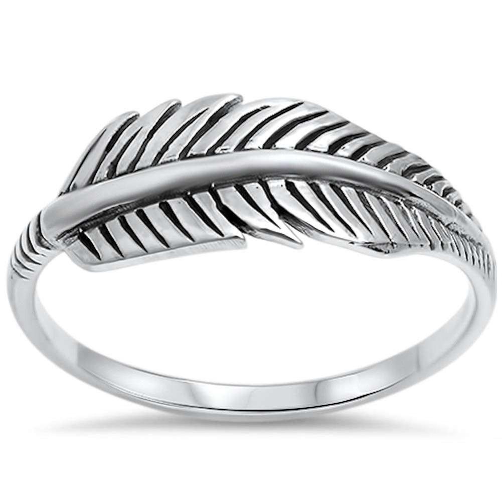 Cute Oxidized Simple Plain Feather Leaf Ring 925 Sterling Silver