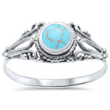Fashion Solitaire Filigree Swirl Accent Simulated Turquoise Ring 925 Sterling Silver