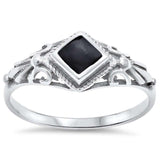 New Design Fashion Sideways CZ Ring Simulated Black Onyx 925 Sterling Silver