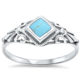 New Design Fashion Sideways CZ Ring Simulated Turquoise 925 Sterling Silver