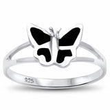 Butterfly Ring Split Shank Simulated Black Onyx 925 Sterling Silver