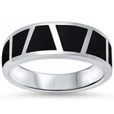 Half Eternity Black Onyx Inlay Wedding Ring Solid 925 Sterling Silver