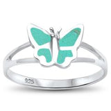 Butterfly Ring Simulated Turquoise Cubic Zirconia 925 Sterling Silver