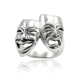 Tragedy Comedy Theater Mask Happy Sad Plain Ring 925 Sterling Silver