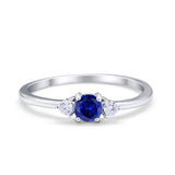 Three Stone Engagement Ring Round Simulated Blue Sapphire CZ 925 Sterling Silver
