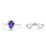 Two Piece Teardrop Engagement Ring Simulated Amethyst CZ 925 Sterling Silver