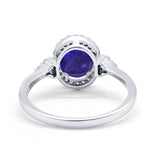 Halo Art Deco Oval Engagement Ring Simulated Blue Sapphire CZ 925 Sterling Silver