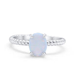 Solitaire Braided Engagement Ring Lab Created White Opal 925 Sterling Silver