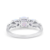 Art Deco Three Stone Engagement Ring Lab Created White Opal 925 Sterling Silver