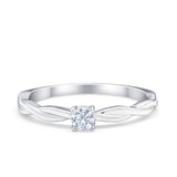 Petite Dainty Wedding Ring Round Simulated Cubic Zirconia 925 Sterling Silver