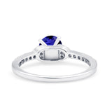 Art Deco Wedding Bridal Ring Round Simulated Blue Sapphire CZ 925 Sterling Silver