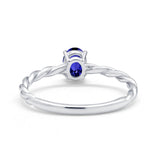 Solitaire Twisted Oval Wedding Ring Simulated Blue Sapphire CZ 925 Sterling Silver