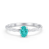 Solitaire Twisted Oval Wedding Ring Simulated Paraiba Tourmaline CZ 925 Sterling Silver