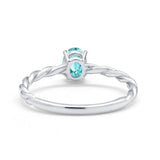 Solitaire Twisted Oval Wedding Ring Simulated Paraiba Tourmaline CZ 925 Sterling Silver