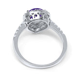 Halo Teardrop Bridal Filigree Ring Simulated Amethyst CZ 925 Sterling Silver
