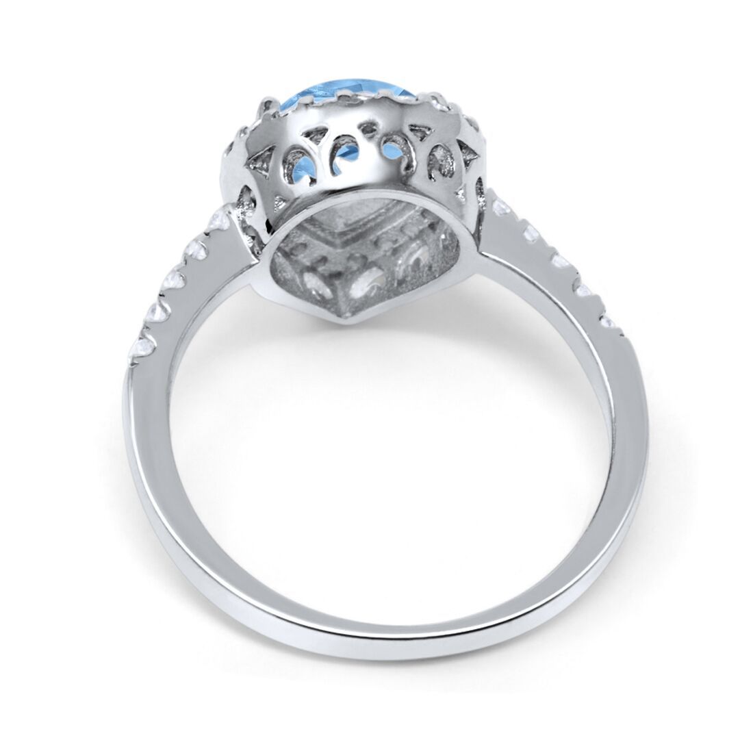 Halo Teardrop Bridal Filigree Ring Simulated Aquamarine CZ 925 Sterling Silver