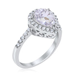Halo Teardrop Bridal Filigree Ring Simulated Cubic Zirconia 925 Sterling Silver