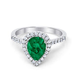 Halo Teardrop Bridal Filigree Ring Simulated Green Emerald CZ 925 Sterling Silver