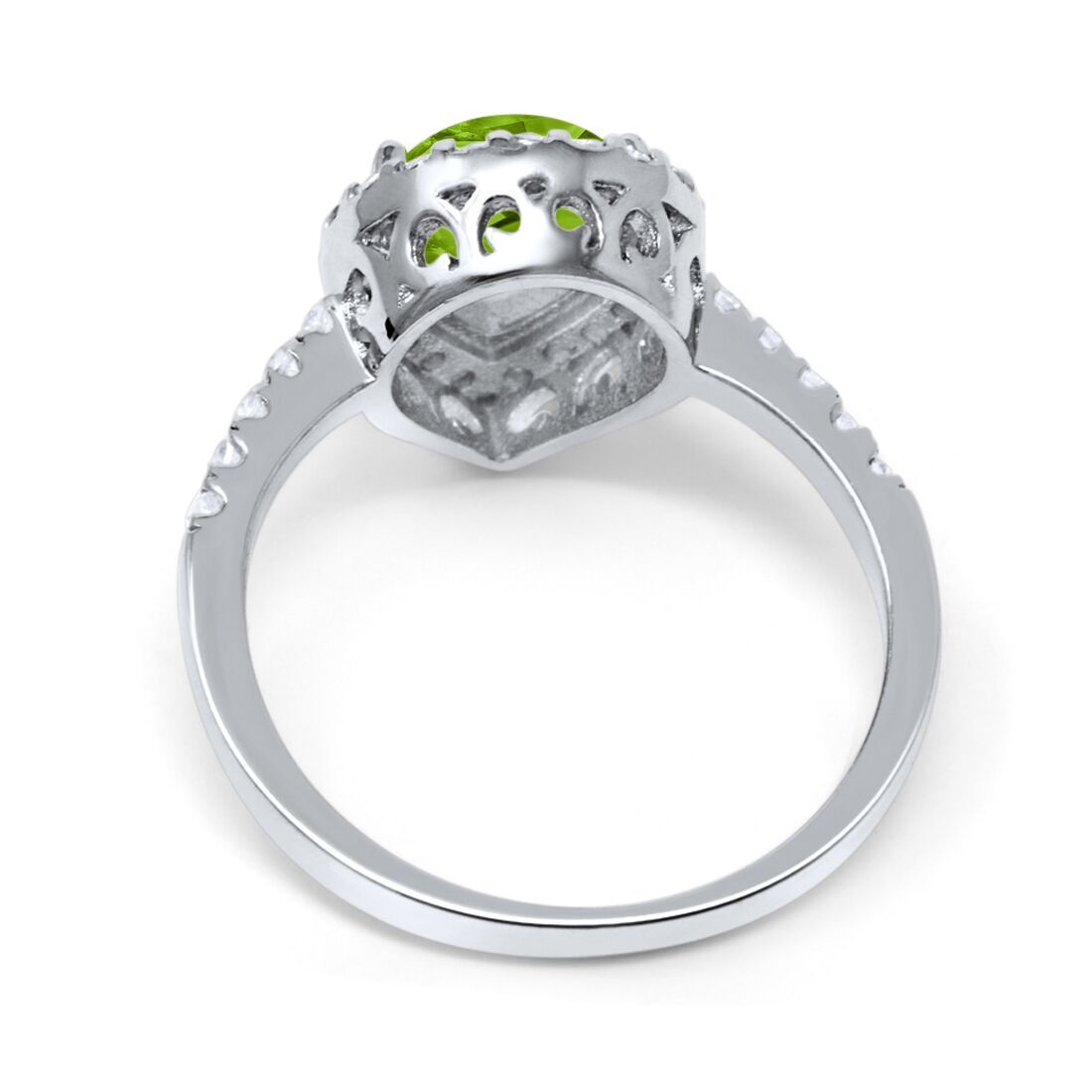 Halo Teardrop Bridal Filigree Ring Simulated Peridot CZ 925 Sterling Silver