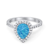 Halo Teardrop Bridal Filigree Ring Lab Created Blue Opal 925 Sterling Silver