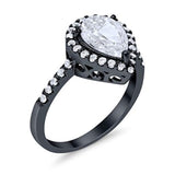 Halo Teardrop Filigree Ring Black Tone, Simulated Cubic Zirconia 925 Sterling Silver