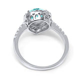 Halo Teardrop Bridal Filigree Ring Simulated Paraiba Tourmaline CZ 925 Sterling Silver