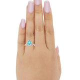 Halo Teardrop Bridal Filigree Ring Simulated Paraiba Tourmaline CZ 925 Sterling Silver