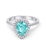 Halo Teardrop Bridal Filigree Ring Simulated Paraiba Tourmaline CZ 925 Sterling Silver