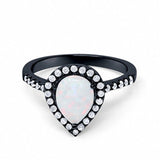 Halo Teardrop Bridal Filigree Ring Black Tone, Lab White Opal 925 Sterling Silver