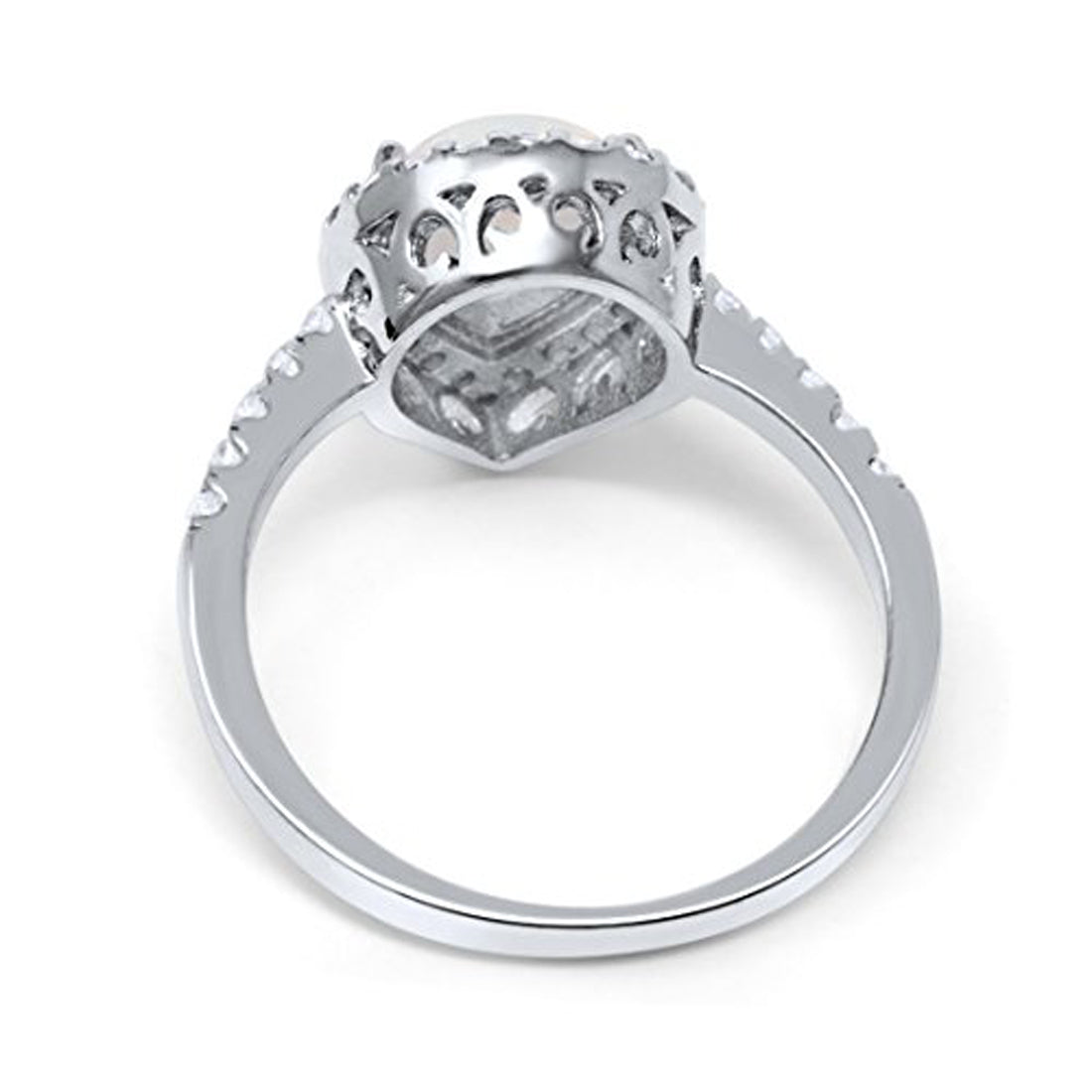 Halo Teardrop Bridal Filigree Ring Lab White Opal 925 Sterling Silver