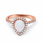 Halo Teardrop Bridal Filigree Ring Rose Tone, Lab White Opal 925 Sterling Silver