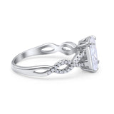 Art Deco Twisted Shank Infinity Emerald Cut Simulated Cubic Zirconia 925 Sterling Silver