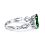 Art Deco Twisted Shank Infinity Emerald Cut Simulated Green Emerald CZ 925 Sterling Silver