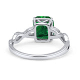 Art Deco Twisted Shank Infinity Emerald Cut Simulated Green Emerald CZ 925 Sterling Silver