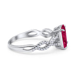 Art Deco Twisted Shank Infinity Emerald Cut Simulated Ruby CZ 925 Sterling Silver