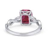 Art Deco Twisted Shank Infinity Emerald Cut Simulated Ruby CZ 925 Sterling Silver