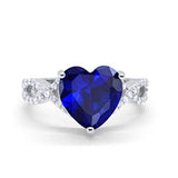 Art Deco Heart Promise Twisted Shank Simulated Blue Sapphire CZ Wedding Ring 925 Sterling Silver