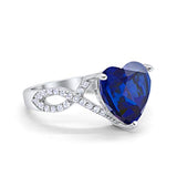 Art Deco Heart Promise Twisted Shank Simulated Blue Sapphire CZ Wedding Ring 925 Sterling Silver