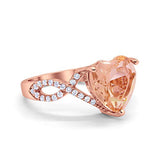 Art Deco Heart Promise Twisted Shank Rose Tone, Simulated Morganite CZ Wedding Ring 925 Sterling Silver
